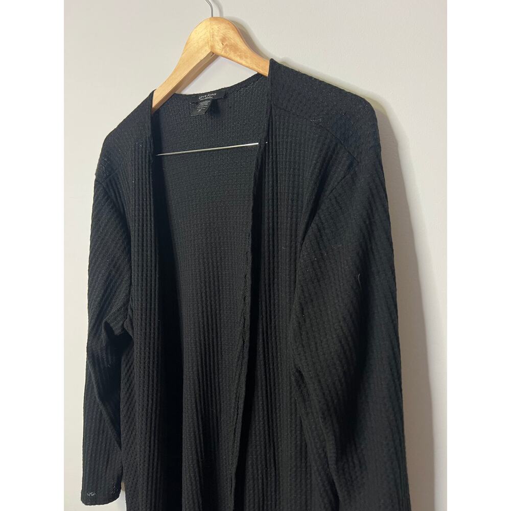 LOVE RYAN Los Angeles Black Waffle Knit Open Front Duster Cardigan - Size 2X - Picture 2 of 5